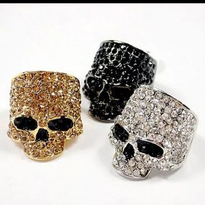 Silver gold and black titanium crystal goth skull punk Biker ring new
